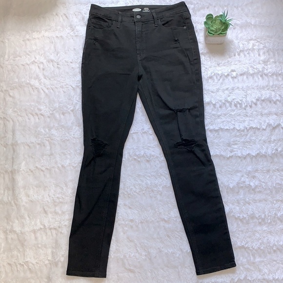 𝅺OLD Navy black High-Waisted Distressed Rockstar Super Skinny Jeans NWOT - Picture 3 of 9